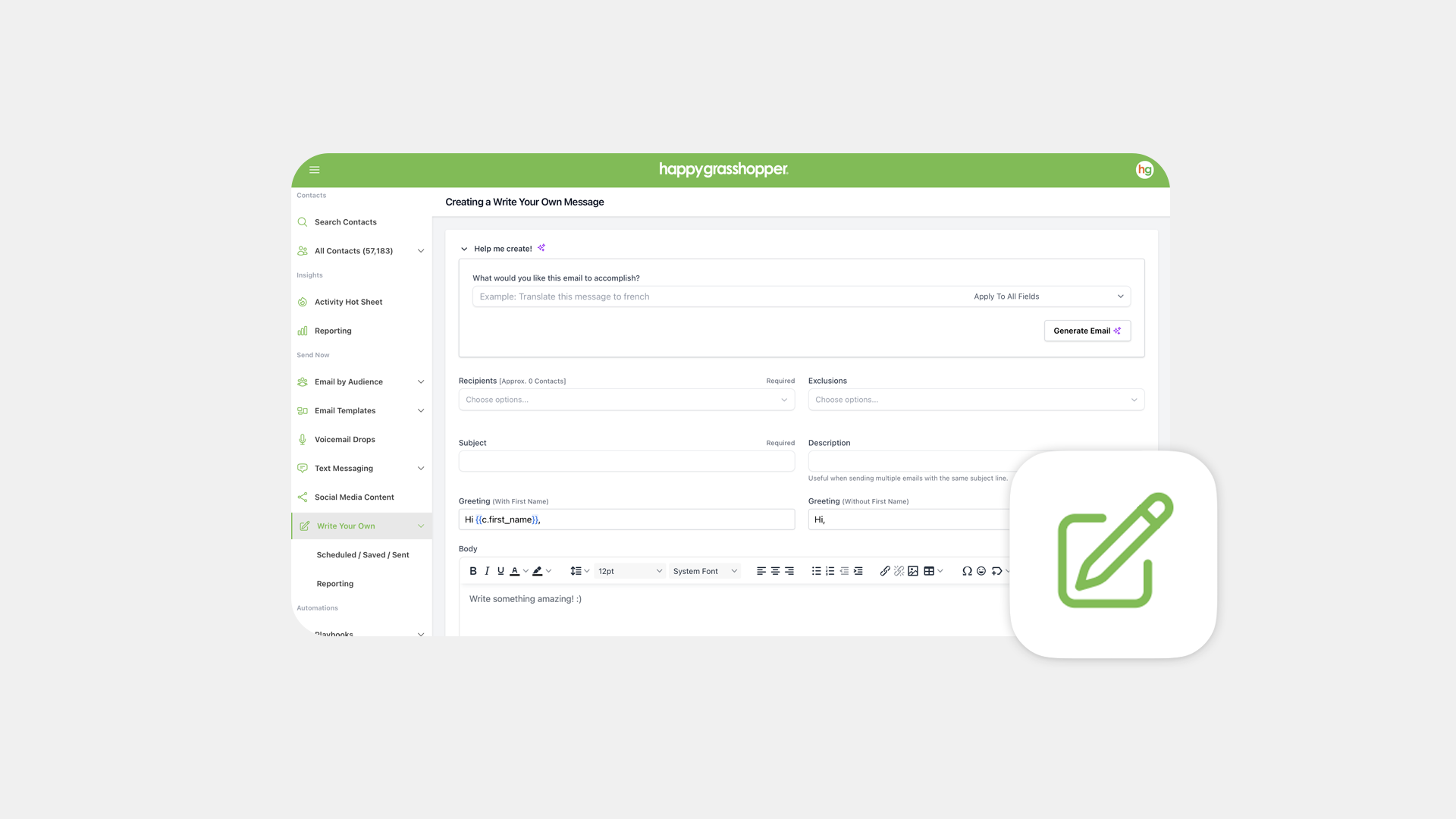How to Send Write Your Own Emails In Happy Grasshopper