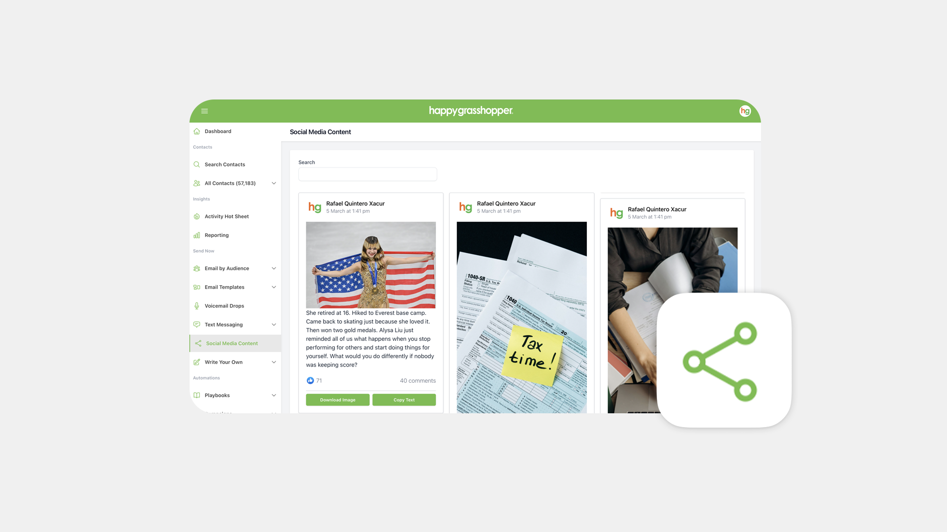 How to Send Social Media Content In Happy Grasshopper